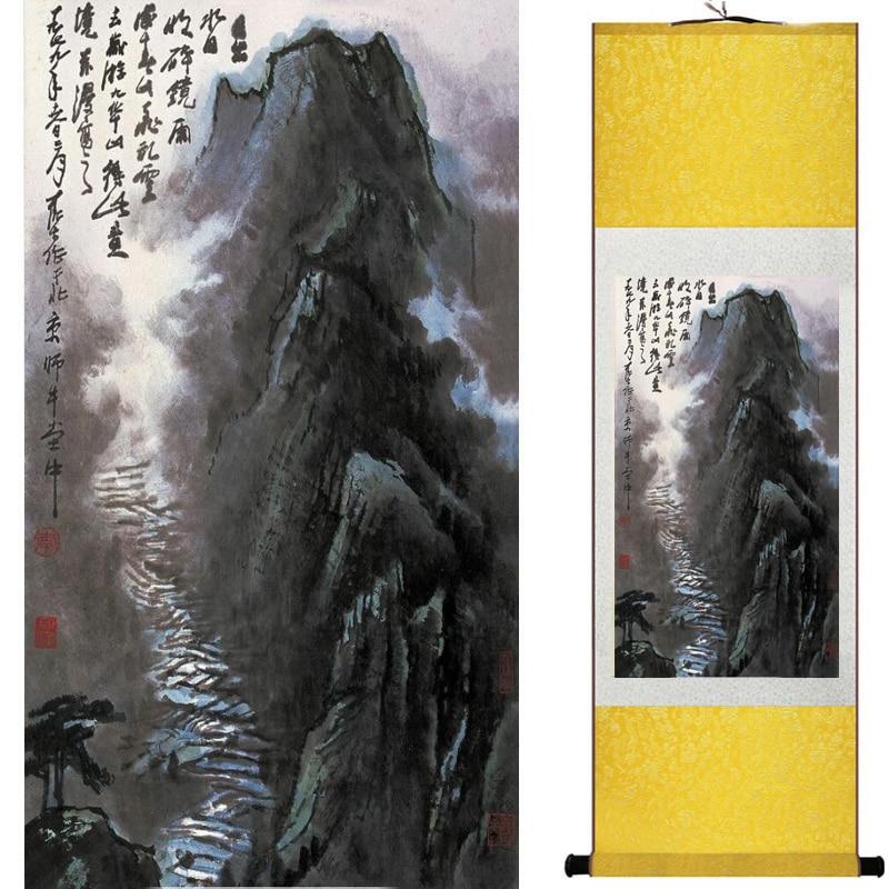 Chinese Art Scroll Painting Landscape Mountains And River Ancient Silk Picture Wall Ideas 19242-Chinese Style Finds™