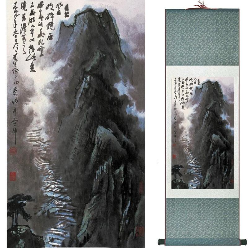 Chinese Art Scroll Painting Landscape Mountains And River Ancient Silk Picture Wall Ideas 19242-Chinese Style Finds™