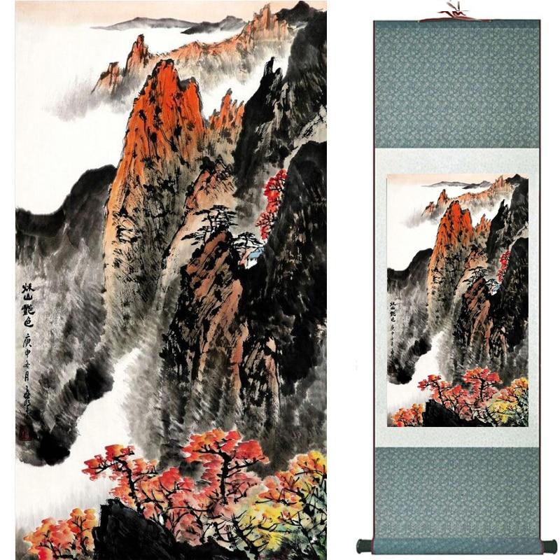 Chinese Art Scroll Painting Landscape Mountains And River Ancient Silk Picture Wall Ideas 19246-Chinese Style Finds™