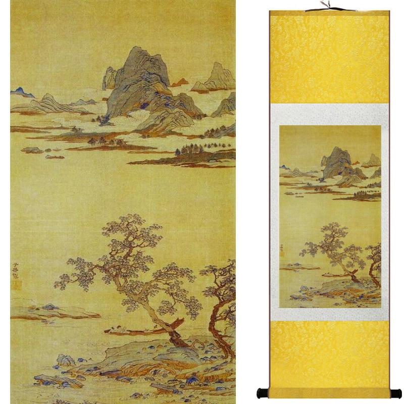 Chinese Art Scroll Painting Landscape Mountains And River Ancient Silk Picture Wall Ideas 19250-Chinese Style Finds™