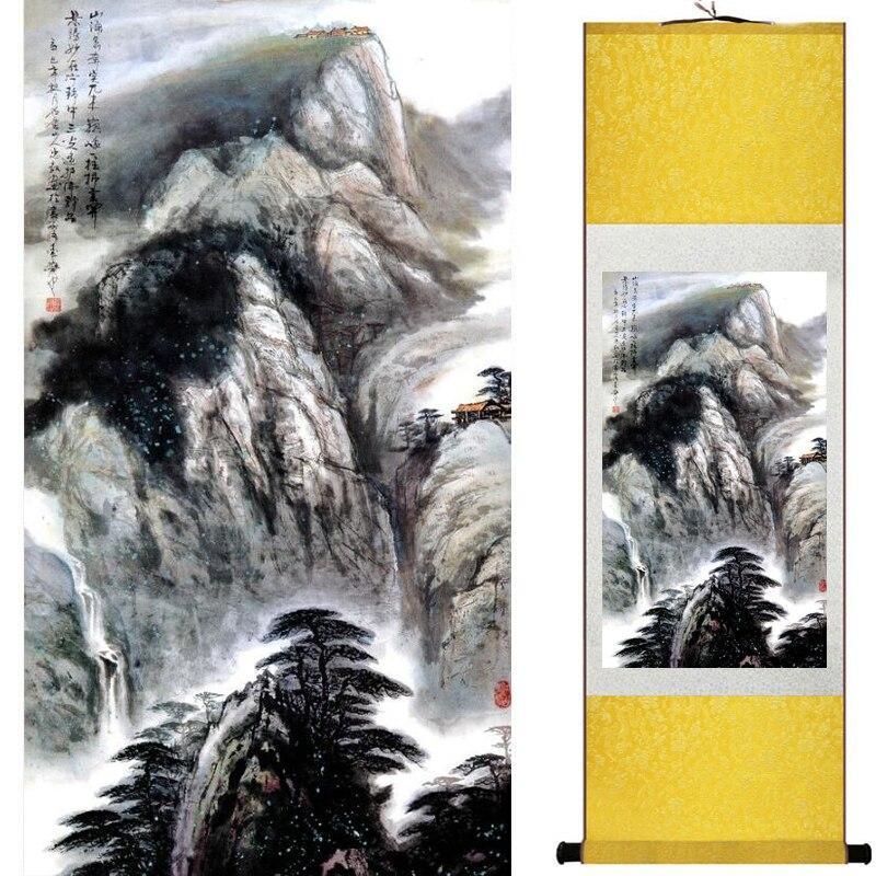 Chinese Art Scroll Painting Landscape Mountains And River Ancient Silk Picture Wall Ideas 19254-Chinese Style Finds™