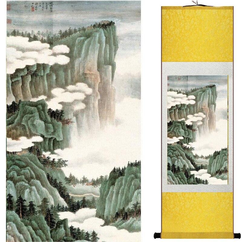 Chinese Art Scroll Painting Landscape Mountains And River Ancient Silk Picture Wall Ideas 19258-Chinese Style Finds™