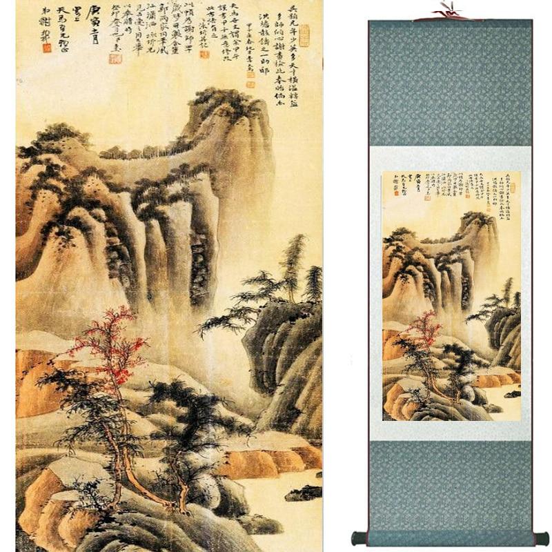 Chinese Art Scroll Painting Landscape Mountains And River Ancient Silk Picture Wall Ideas 19262-Chinese Style Finds™