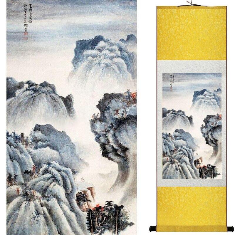 Chinese Art Scroll Painting Landscape Mountains And River Ancient Silk Picture Wall Ideas 19266-Chinese Style Finds™