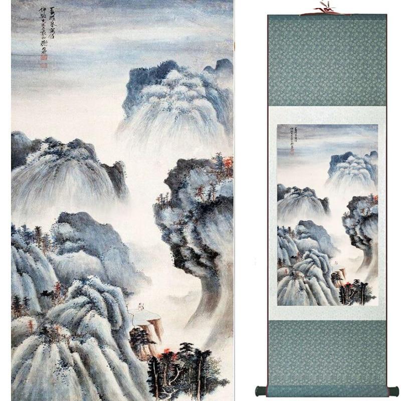 Chinese Art Scroll Painting Landscape Mountains And River Ancient Silk Picture Wall Ideas 19266-Chinese Style Finds™