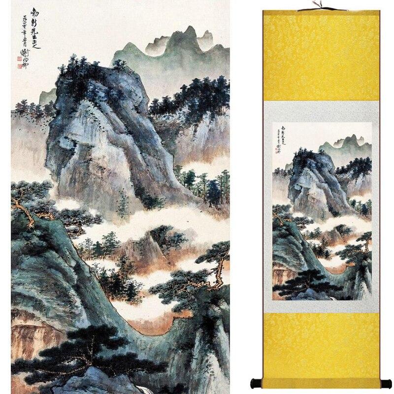 Chinese Art Scroll Painting Landscape Mountains And River Ancient Silk Picture Wall Ideas 19270-Chinese Style Finds™