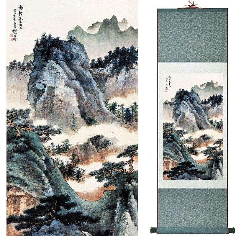 Chinese Art Scroll Painting Landscape Mountains And River Ancient Silk Picture Wall Ideas 19270-Chinese Style Finds™