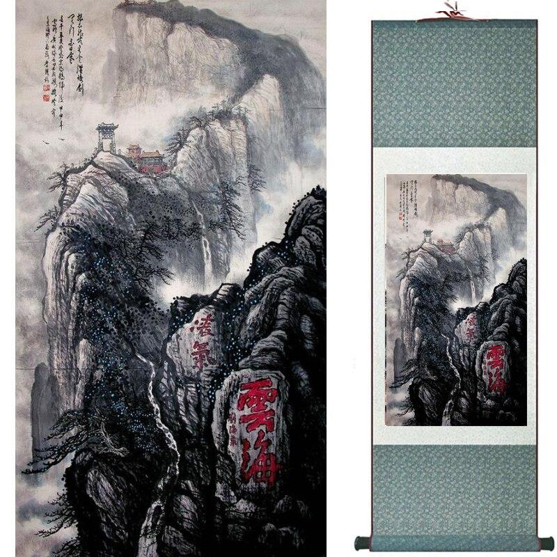 Chinese Art Scroll Painting Landscape Mountains And River Ancient Silk Picture Wall Ideas 19274-Chinese Style Finds™