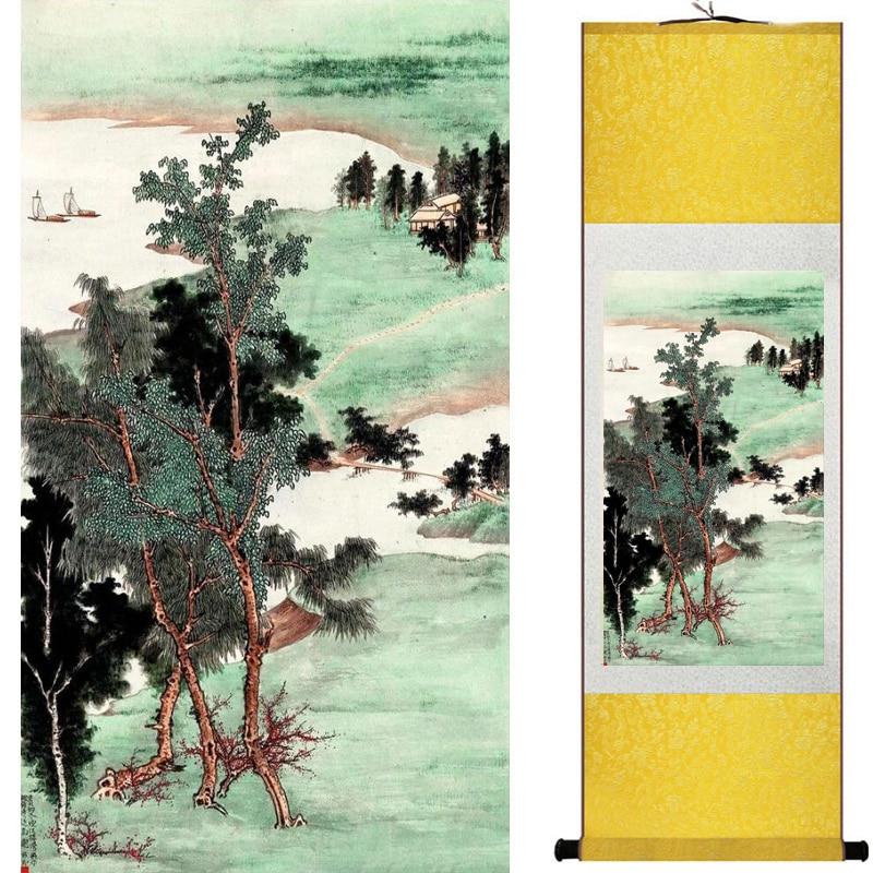 Chinese Art Scroll Painting Landscape Mountains And River Ancient Silk Picture Wall Ideas 19278-Chinese Style Finds™