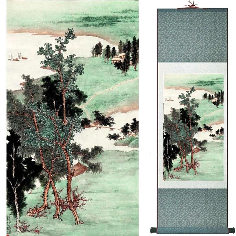 Chinese Art Scroll Painting Landscape Mountains And River Ancient Silk Picture Wall Ideas 19278-Chinese Style Finds™