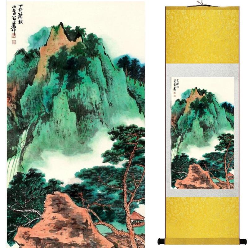 Chinese Art Scroll Painting Landscape Mountains And River Ancient Silk Picture Wall Ideas 19282-Chinese Style Finds™