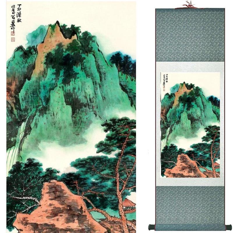 Chinese Art Scroll Painting Landscape Mountains And River Ancient Silk Picture Wall Ideas 19282-Chinese Style Finds™