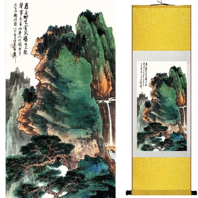 Chinese Art Scroll Painting Landscape Mountains And River Ancient Silk Picture Wall Ideas 19286-Chinese Style Finds™