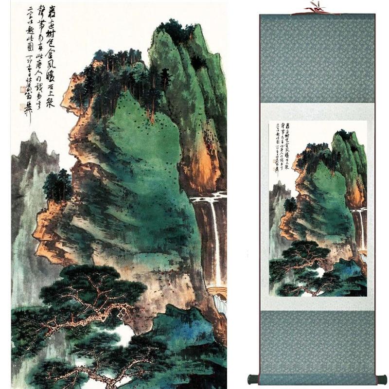 Chinese Art Scroll Painting Landscape Mountains And River Ancient Silk Picture Wall Ideas 19286-Chinese Style Finds™