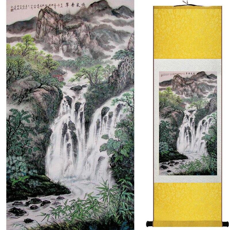 Chinese Art Scroll Painting Landscape Mountains And River Ancient Silk Picture Wall Ideas 19290-Chinese Style Finds™