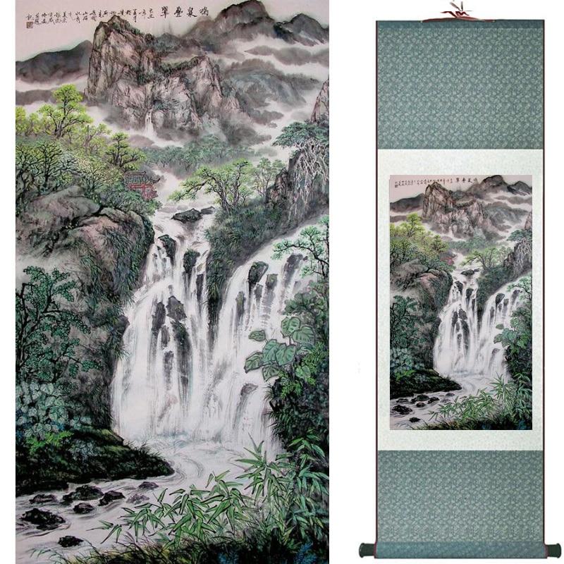 Chinese Art Scroll Painting Landscape Mountains And River Ancient Silk Picture Wall Ideas 19290-Chinese Style Finds™