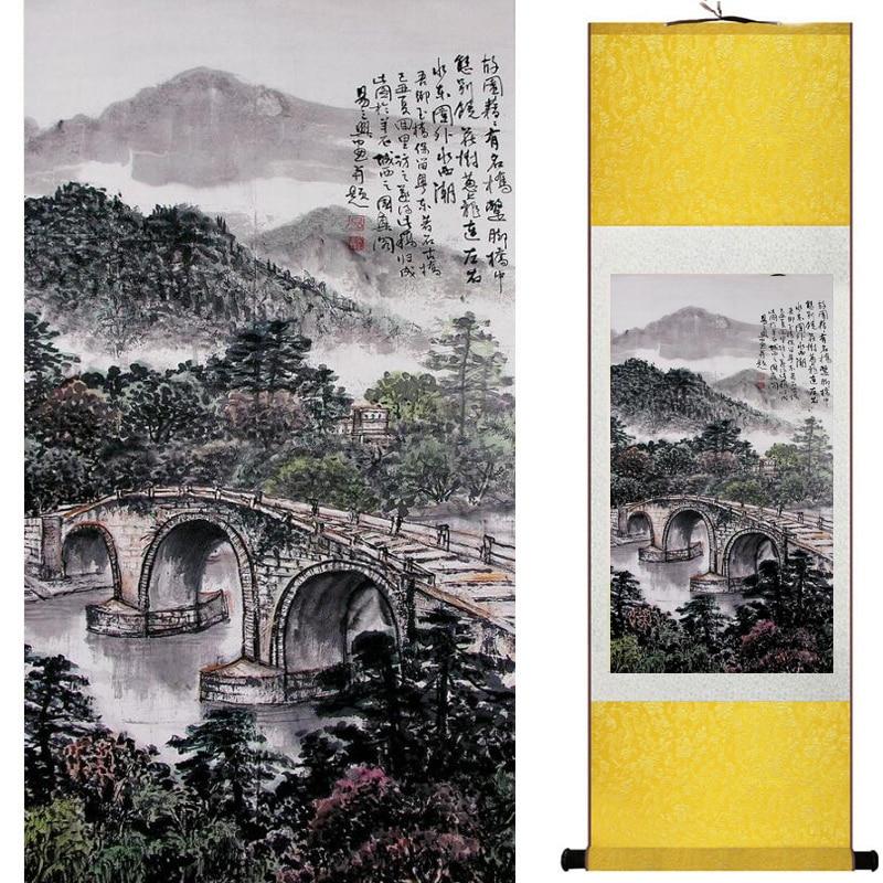 Chinese Art Scroll Painting Landscape Mountains And River Ancient Silk Picture Wall Ideas 19294-Chinese Style Finds™