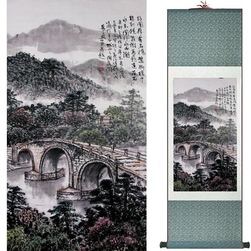 Chinese Art Scroll Painting Landscape Mountains And River Ancient Silk Picture Wall Ideas 19294-Chinese Style Finds™