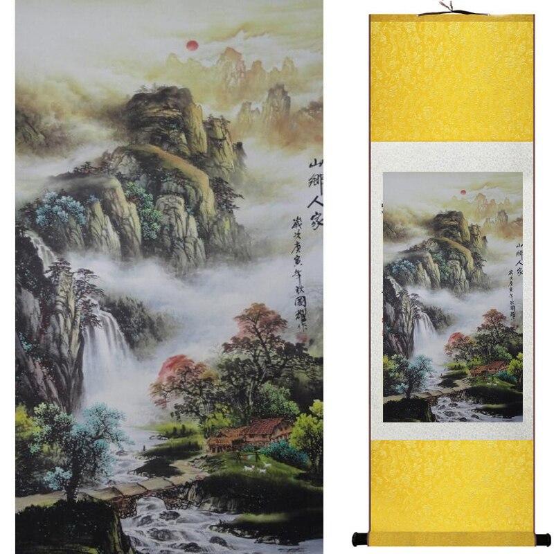 Chinese Art Scroll Painting Landscape Mountains And River Ancient Silk Picture Wall Ideas 19810-Chinese Style Finds™