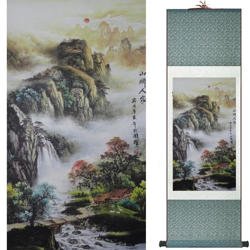 Chinese Art Scroll Painting Landscape Mountains And River Ancient Silk Picture Wall Ideas 19810-Chinese Style Finds™