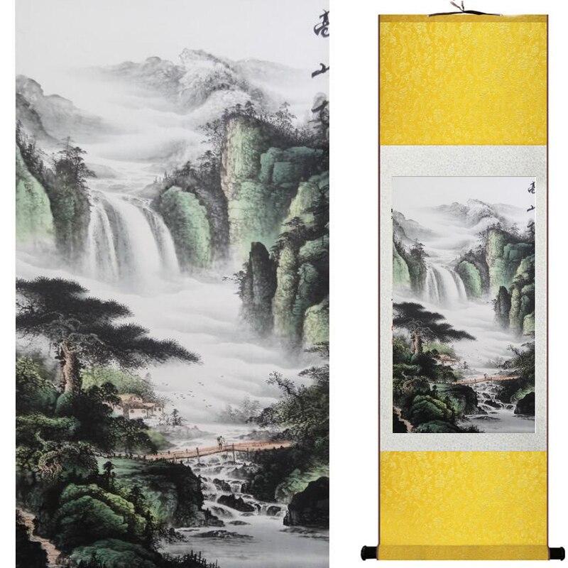 Chinese Art Scroll Painting Landscape Mountains And River Ancient Silk Picture Wall Ideas 19814-Chinese Style Finds™