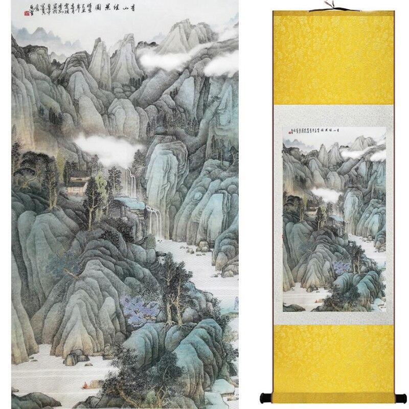 Chinese Art Scroll Painting Landscape Mountains And River Ancient Silk Picture Wall Ideas 19818-Chinese Style Finds™