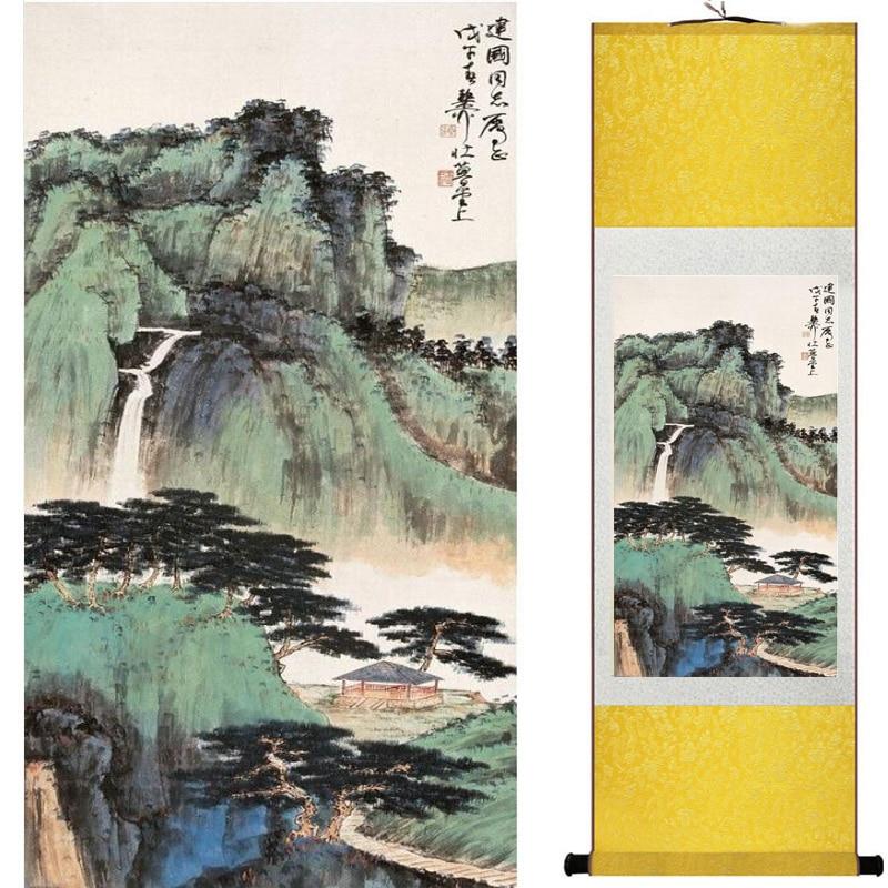 Chinese Art Scroll Painting Landscape Mountains And River Ancient Silk Picture Wall Ideas 19822-Chinese Style Finds™