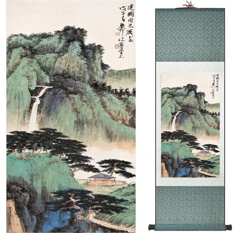 Chinese Art Scroll Painting Landscape Mountains And River Ancient Silk Picture Wall Ideas 19822-Chinese Style Finds™