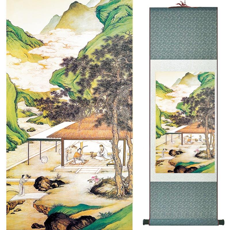 Chinese Art Scroll Painting Landscape Mountains And River Ancient Silk Picture Wall Ideas 20014-Chinese Style Finds™