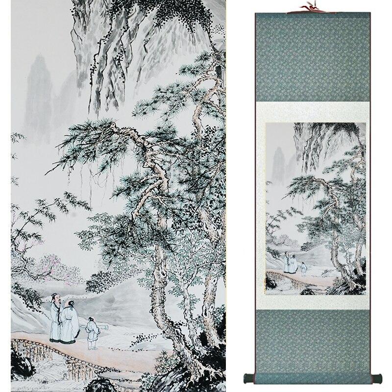 Chinese Art Scroll Painting Landscape Mountains And River Ancient Silk Picture Wall Ideas 20022-Chinese Style Finds™