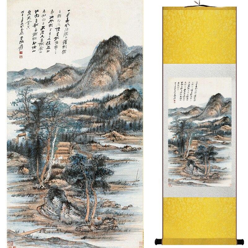 Chinese Art Scroll Painting Landscape Mountains And River Ancient Silk Picture Wall Ideas 20054-Chinese Style Finds™