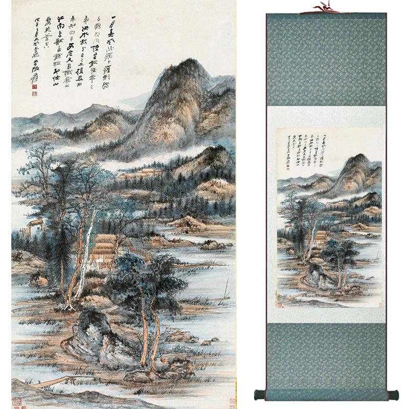 Chinese Art Scroll Painting Landscape Mountains And River Ancient Silk Picture Wall Ideas 20054-Chinese Style Finds™