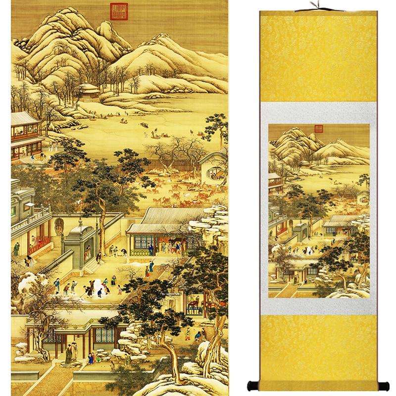 Chinese Art Scroll Painting Landscape Mountains And River Ancient Silk Picture Wall Ideas 20062-Chinese Style Finds™