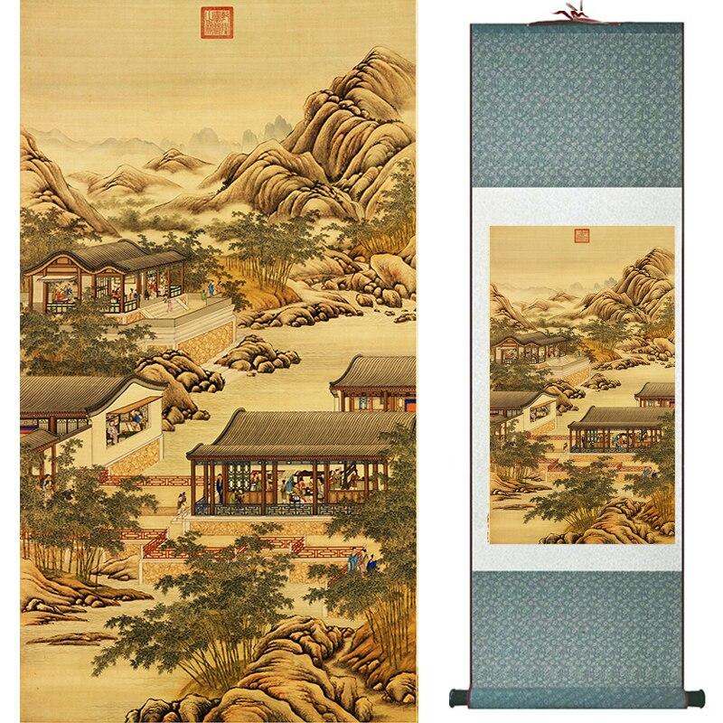 Chinese Art Scroll Painting Landscape Mountains And River Ancient Silk Picture Wall Ideas 20070-Chinese Style Finds™