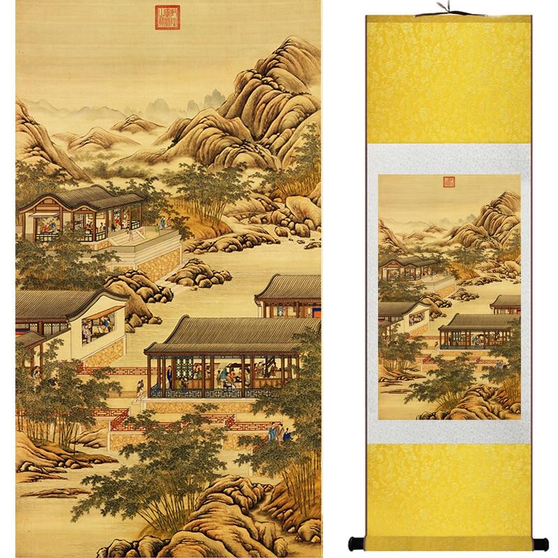 Chinese Art Scroll Painting Landscape Mountains And River Ancient Silk Picture Wall Ideas 20070-Chinese Style Finds™