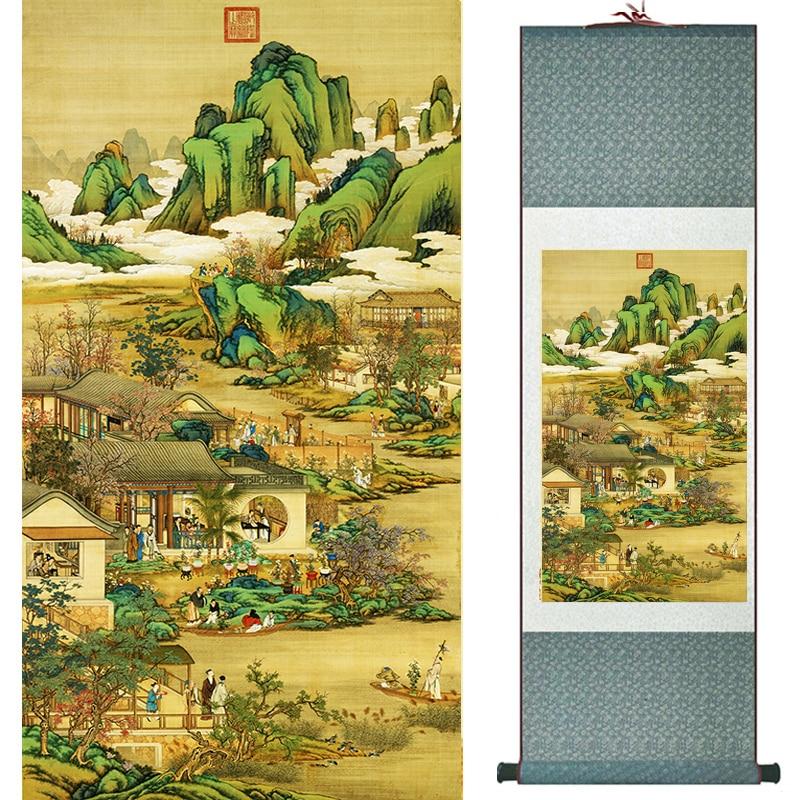 Chinese Art Scroll Painting Landscape Mountains And River Ancient Silk Picture Wall Ideas 20074-Chinese Style Finds™