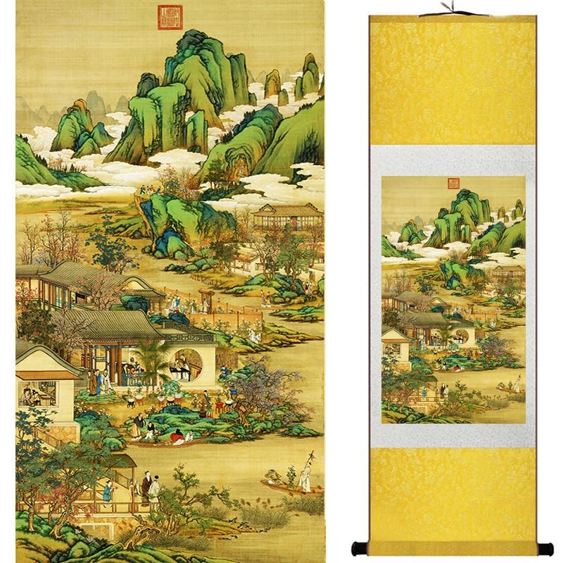 Chinese Art Scroll Painting Landscape Mountains And River Ancient Silk Picture Wall Ideas 20074-Chinese Style Finds™