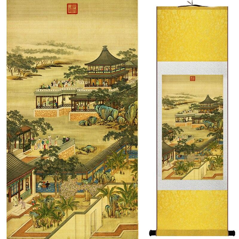 Chinese Art Scroll Painting Landscape Mountains And River Ancient Silk Picture Wall Ideas 20078-Chinese Style Finds™