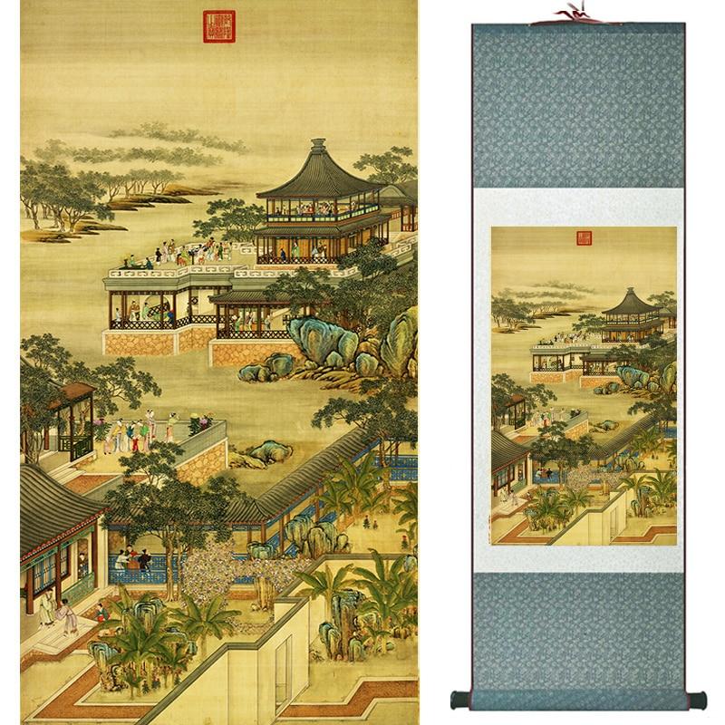 Chinese Art Scroll Painting Landscape Mountains And River Ancient Silk Picture Wall Ideas 20078-Chinese Style Finds™