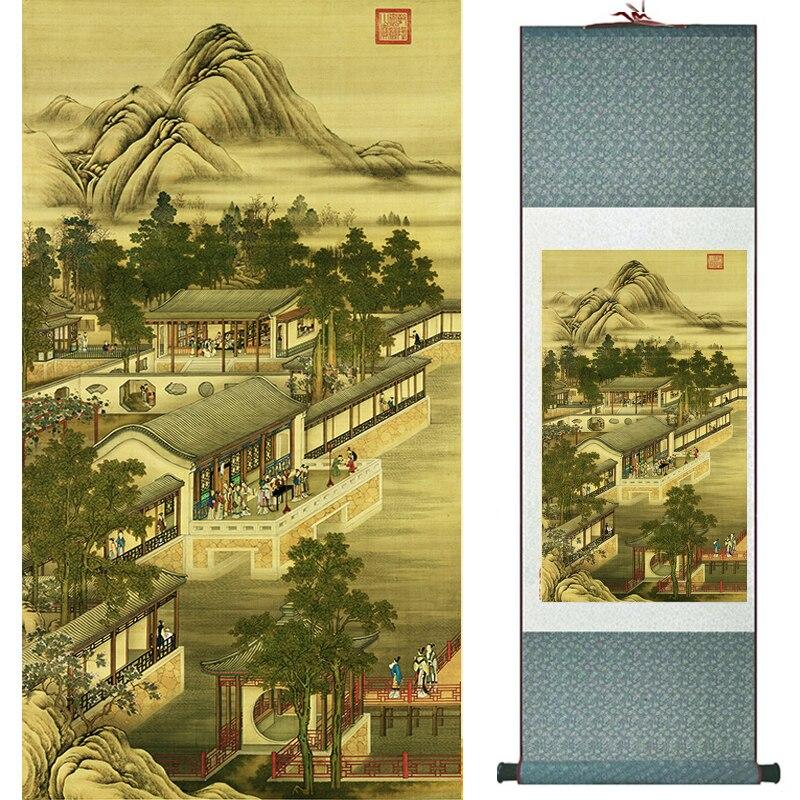 Chinese Art Scroll Painting Landscape Mountains And River Ancient Silk Picture Wall Ideas 20082-Chinese Style Finds™