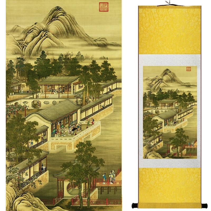 Chinese Art Scroll Painting Landscape Mountains And River Ancient Silk Picture Wall Ideas 20082-Chinese Style Finds™