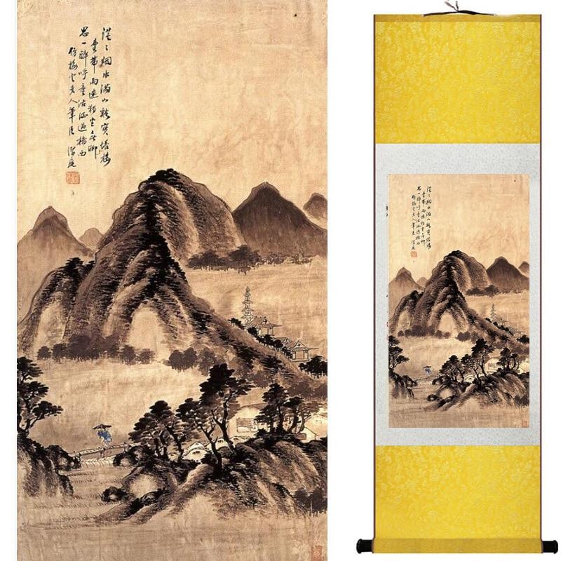 Chinese Art Scroll Painting Landscape Mountains And River Ancient Silk Picture Wall Ideas 20398-Chinese Style Finds™