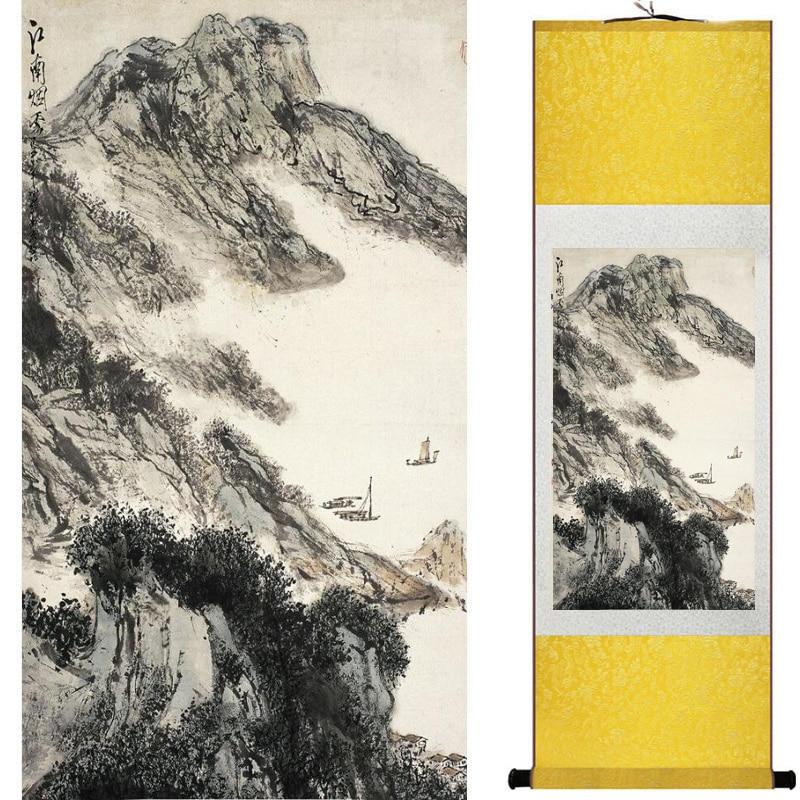 Chinese Art Scroll Painting Landscape Mountains And River Ancient Silk Picture Wall Ideas 20402-Chinese Style Finds™