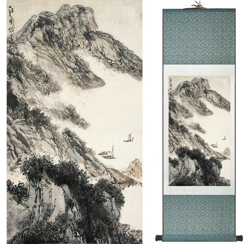 Chinese Art Scroll Painting Landscape Mountains And River Ancient Silk Picture Wall Ideas 20402-Chinese Style Finds™