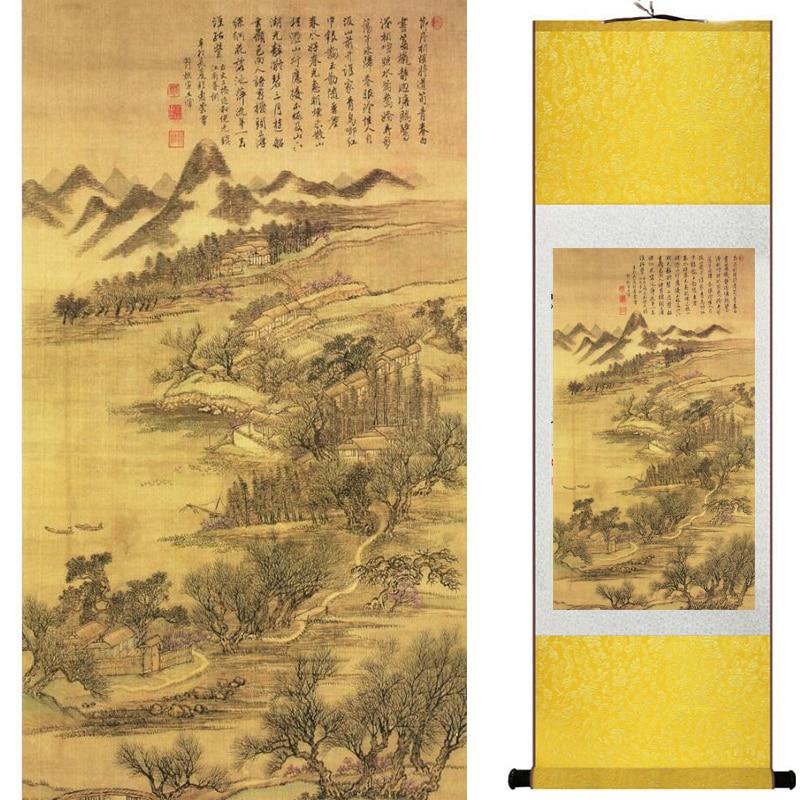 Chinese Art Scroll Painting Landscape Mountains And River Ancient Silk Picture Wall Ideas 20406-Chinese Style Finds™