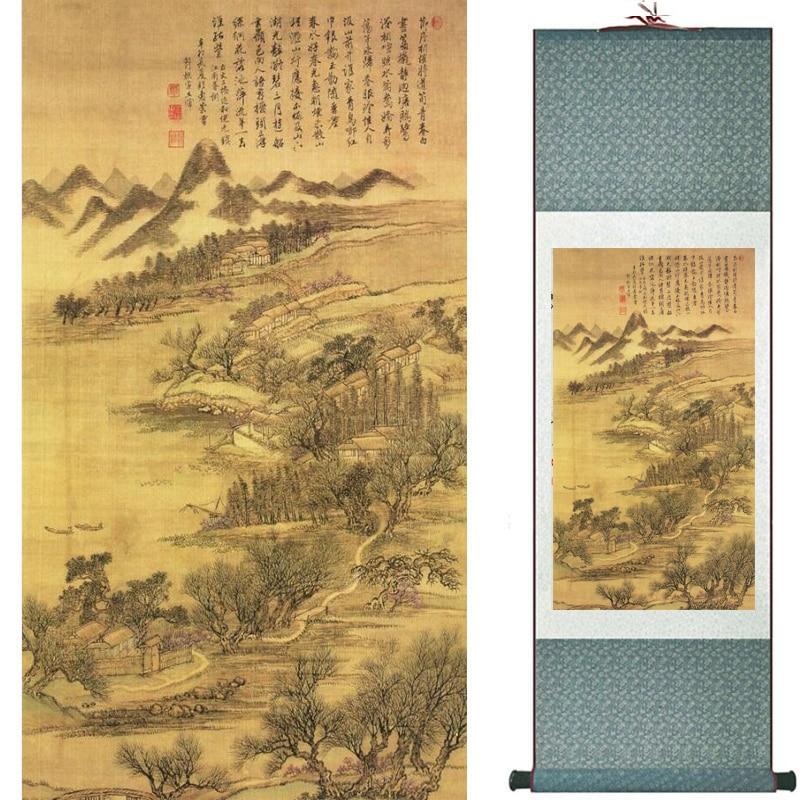 Chinese Art Scroll Painting Landscape Mountains And River Ancient Silk Picture Wall Ideas 20406-Chinese Style Finds™