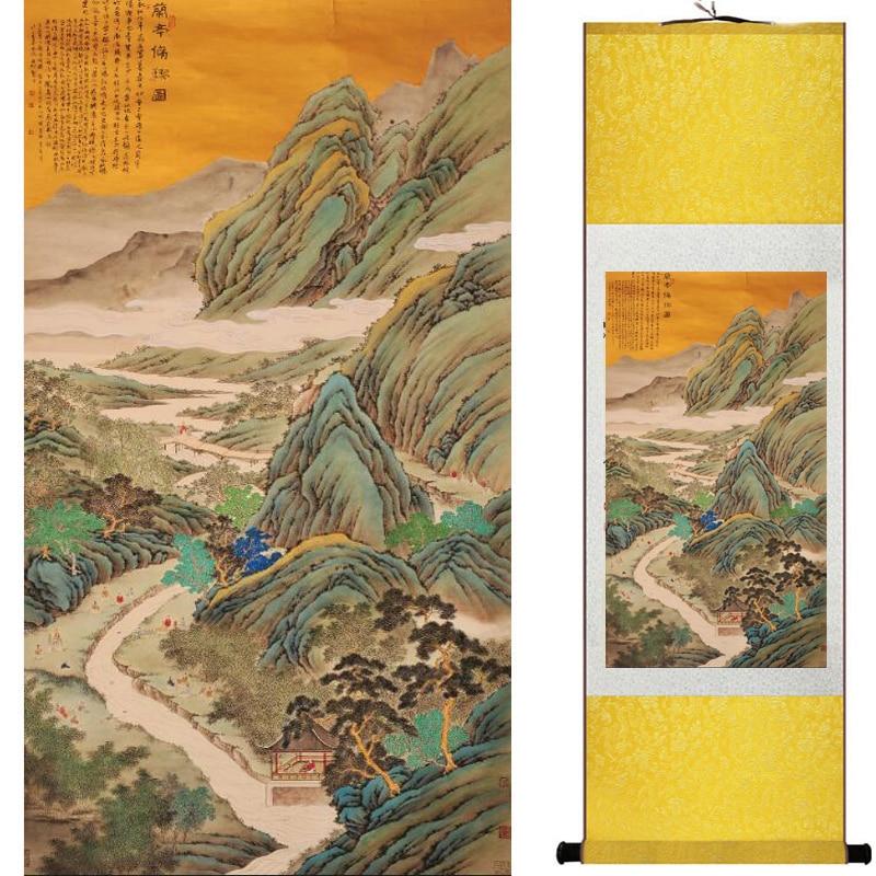 Chinese Art Scroll Painting Landscape Mountains And River Ancient Silk Picture Wall Ideas 20410-Chinese Style Finds™