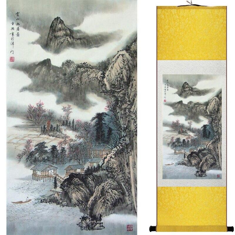 Chinese Art Scroll Painting Landscape Winter Ancient Silk Picture Wall Ideas 16264-Chinese Style Finds™