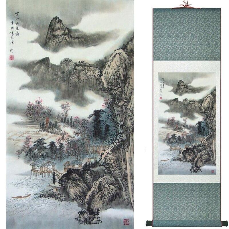 Chinese Art Scroll Painting Landscape Winter Ancient Silk Picture Wall Ideas 16264-Chinese Style Finds™