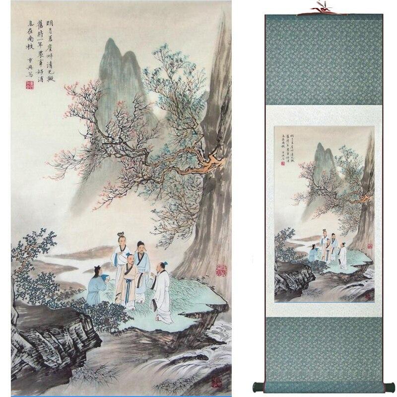 Chinese Art Scroll Painting Landscape Winter Ancient Silk Picture Wall Ideas 16268-Chinese Style Finds™